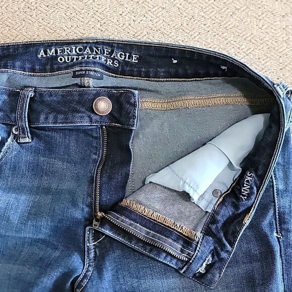 American Eagle Dark Wash Super Stretch Skinny Jeans - Size 12 Long - Picture 4 of 11